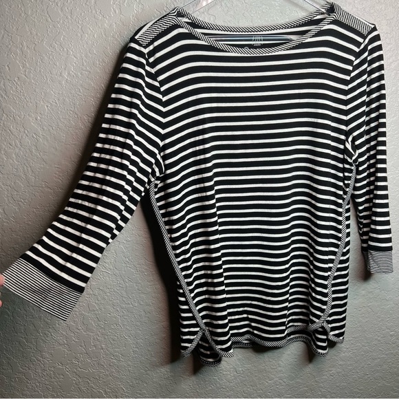 Talbots 3 Quarter Inch Sleeve Black and White Striped Top W/ UPF 50+ - Picture 2 of 7